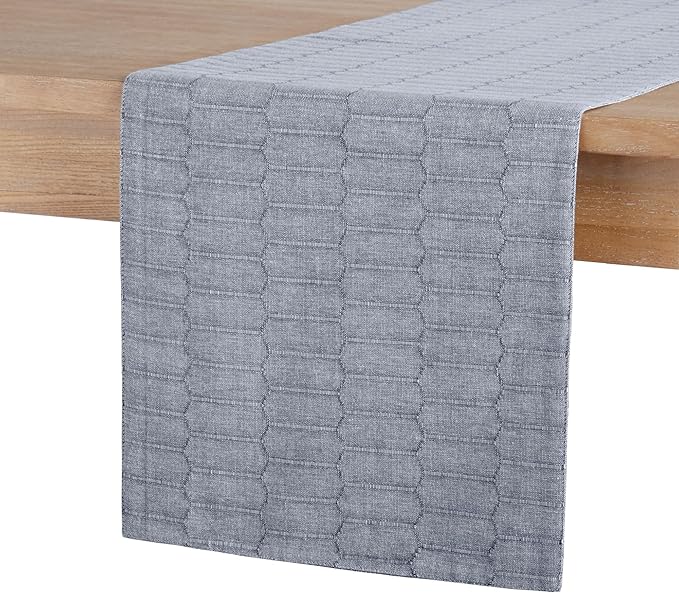 Martha Stewart Honeycomb Modern Farmhouse Reversible Table Runner, Blue, 15"x72"