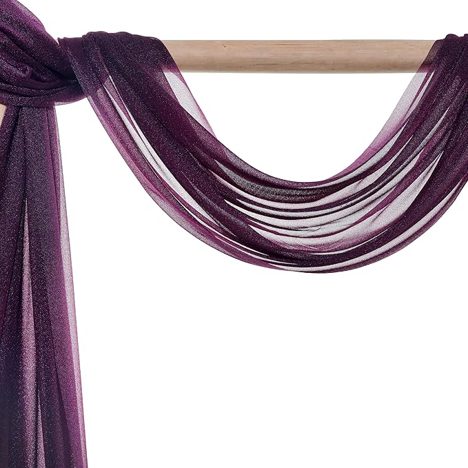 VDS Pack of 1 Panel (30 Inch X 50 Feet) Wedding Arch Draping Fabric Sheer Chiffon Fabric Drapery for Wedding Ceremony Reception Swag Backdrop Canopy Chuppah ARBO Altars Decoration (Eggplant)