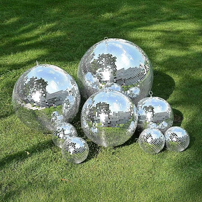 Yescom 4PCS 7" Mirror Disco Ball Set Small Hanging for 70s 80s Party Events Wedding DJ Dance Club Bar Stage Lighting Holiday Business Home Decor Silver