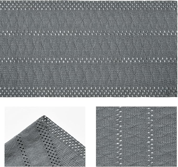 Artoid Mode Dark Grey Farmhouse Woven Rustic Hollow Table Runner, Seasonal Holiday Hollow Kitchen Dining Table Decoration for Home Party Decor 12x120 Inch
