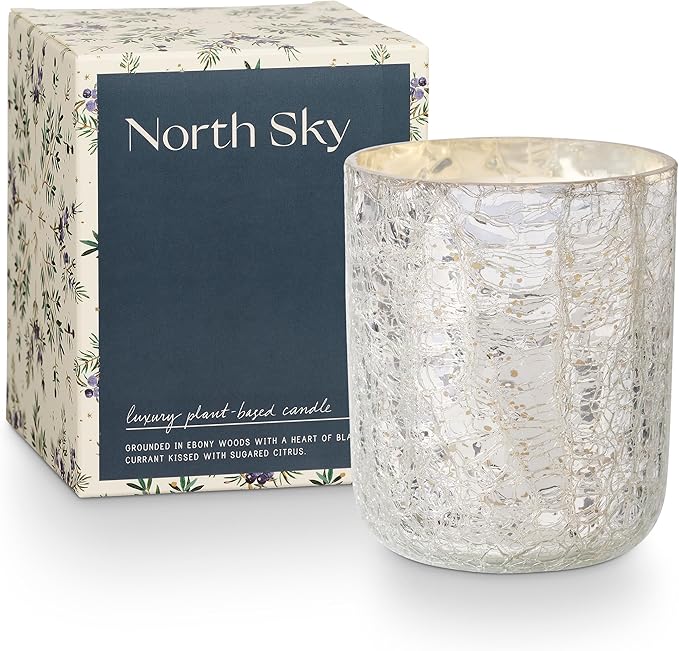ILLUME Small Boxed Crackle Glass Candle, North Sky