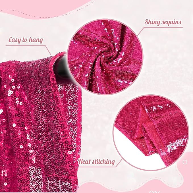 PartyDelight Sequin Backdrop Hot Pink 6Ft x 8Ft Photograph Wedding Curtain Special Events
