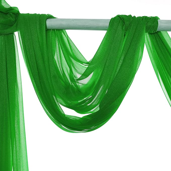 VDS Pack of 2 Panel (30 Inch X 40 Feet) Wedding Arch Draping Fabric Sheer Chiffon Fabric Drapery for Wedding Ceremony Reception Swag Backdrop Canopy Chuppah ARBO Altars Decoration (Green)