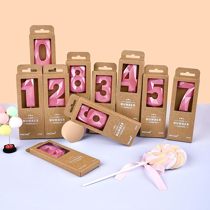 PHD CAKE 2.76 Inch Crystal Pink 3 Number Birthday Candles, Pink Number Candles, Cake Number Candles, Party Celebration