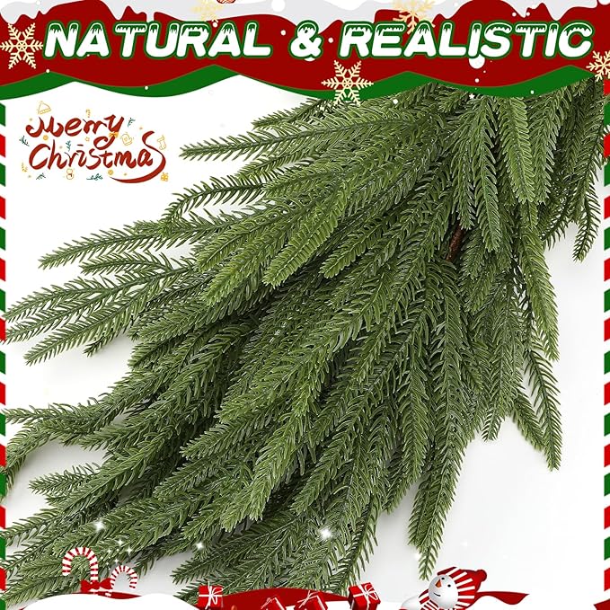 12ft Christmas Norfolk Pine Garland - Real Touch Artificial Greenery Cedar Garland for Xmas Fireplace Mantle Table Window Home Holiday Decoration