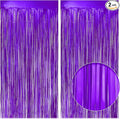 2 Pack Metallic Purple Fringe Backdrop, 3.2x8.2ft Shining Foil Tinsel Curtains, Birthday Party Decorations Door Streamers for Halloween, Christmas, Wedding, Graduation, Holiday, Theme Events
