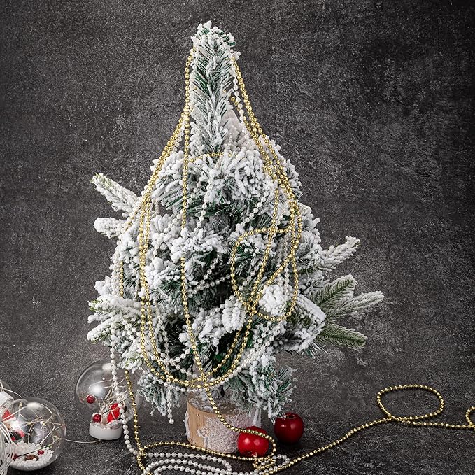 6mm Crafts Faux Pearl Beads Garland Pearl Bead Roll Strand of Pearls to Decorate Floral Centerpieces Wedding Party Favor Christmas Tree(82Feet Silver)