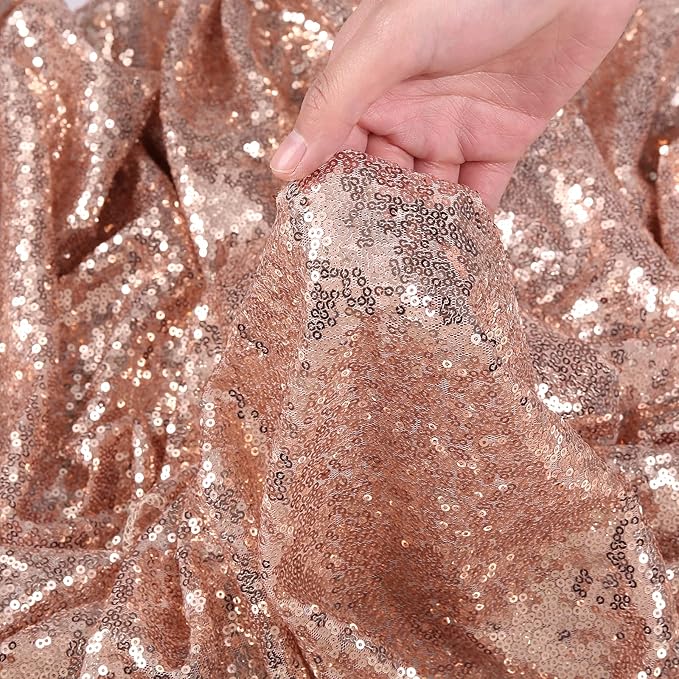 Eternal Beauty Rose Gold Sequin Backdrop Curtains, Valentine's Day Shimmer Back Drop 2Panels-2FTx8FT for Christmas, Party, Birthday, Photography, Wedding, Baby Shower Event Decoration