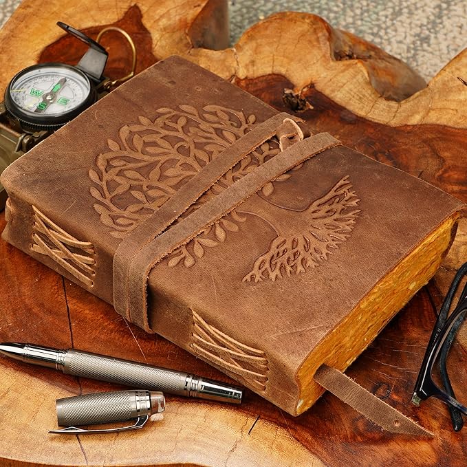 LUXEORIA Tree Of Life Leather Journal for Women and Men, Handcrafted Leather Journal for Writing Womens, Sketchbook, Travel Diary with Unlined Deckle Paper, Distressed Brown 6x8