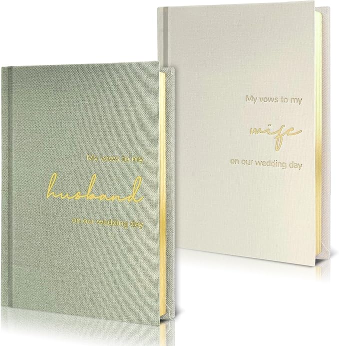 WeddingGiftsWedding Vow Books His and Hers Set of 2 Canvas Linen Wedding Vow Books Husband and Wife Hard Cover Vow Books for Engagement Gifts(XZ-HW-Sage)