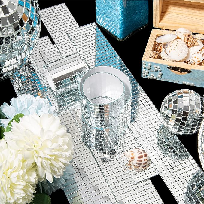 PP OPOUNT 7080 PCS Disco Ball Tiles, 5 x 5 mm Self-Adhesive Mini Mirror Tiles for DIY Craft Decoration, Art Collage, Indoor Outdoor Decoration (Silver)