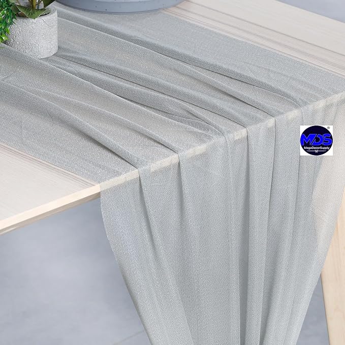 MDS 2 Pack 14ft Chiffon Table Runner 29 x 170 Inches Sheer Wedding Runner Romantic Rustic Table Runner for Wedding Decorations, Birthday Parties, Bridal Shower Party Arch Decor - Gray