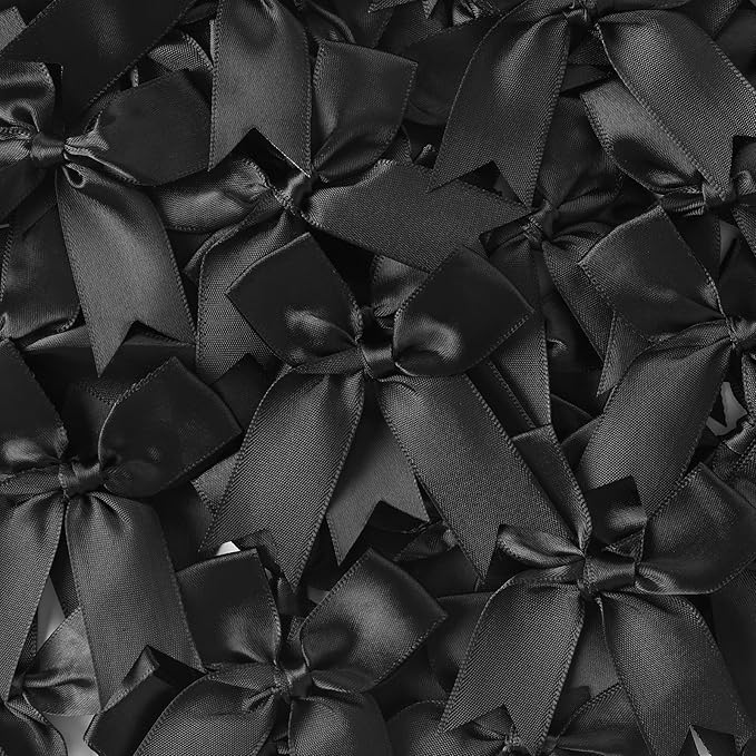 Feluwi Black Gift Wrap Bows (50 Pcs) - 3.3 Inch Elegant Plastic-Free Bows for Christmas Gifts, Birthday Presents, Wedding Friendly Party Supplies, Baby Shower, Gift Bags Decorative Accessories