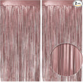 2 Pack Metallic Rose Gold Fringe Backdrop, 3.2x8.2ft Shining Foil Tinsel Curtains, Birthday Party Decorations Door Streamers for Halloween, Christmas, Wedding, Graduation, Holiday, Theme Events
