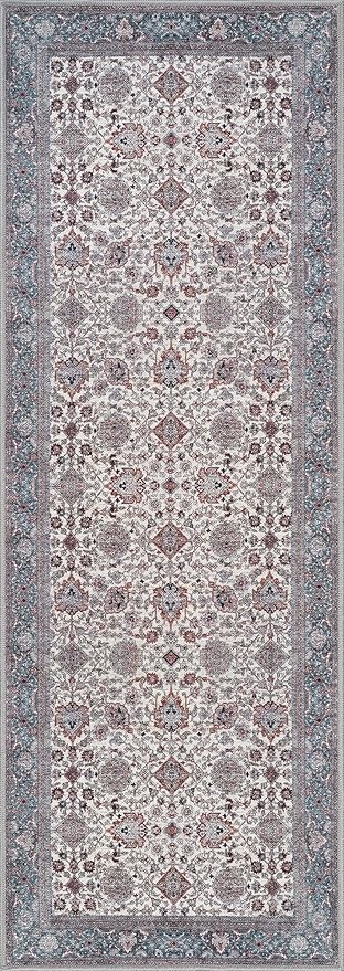 Bloom Rugs Washable Non-Slip 12 ft Runner - Teal/Blue/Beige Traditional Oriental Runner for Entryway, Hallway, Bathroom, and Kitchen - Exact Size: 2.5' x 12'