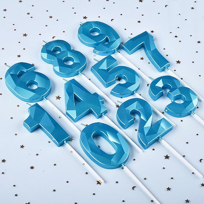 PHD CAKE 2.76 Inch Crystal Blue 5 Number Birthday Candles, Blue Cake Candles for Party Celebration