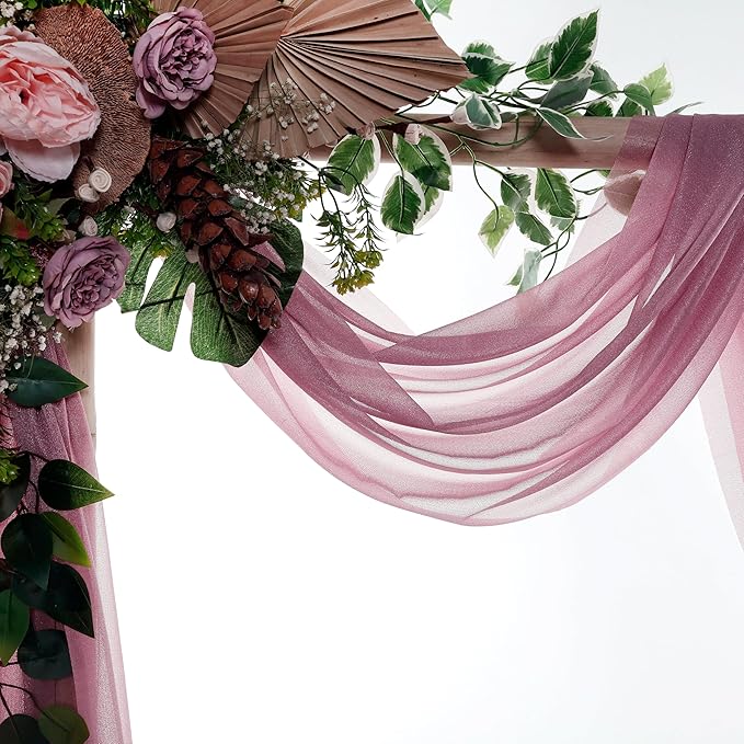 VDS Pack of 2 Panel (30 Inch X 100 Feet) Wedding Arch Draping Fabric Sheer Chiffon Fabric Drapery for Wedding Ceremony Reception Swag Backdrop Canopy Chuppah ARBO Altars Decoration (Mauva)
