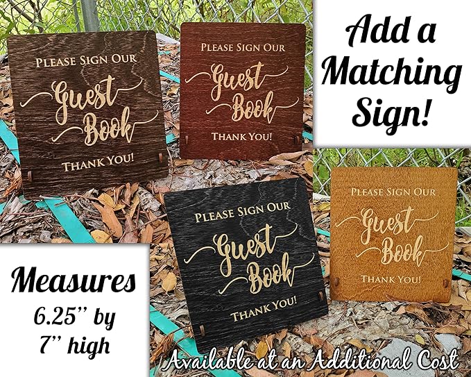 Wooden Wedding Guest Book (8.5"x 7" Mahogany Stain) Personalized Wood Rustic Charm Engraved for Bride and Groom Vintage Monogrammed Unique Anniversary Bridal Guest Registry Guestbook Made in USA