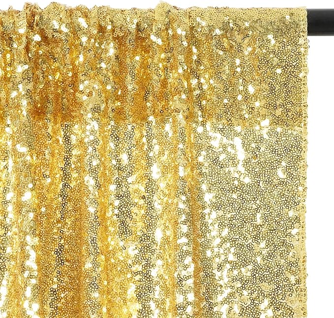 Poise3EHome Gold Sequin Backdrop Curtain, 2 PCS 5FT x 10FT Glitter Panels for Birthday Party Baby Shower Wedding Christmas Thanksgiving Holiday Festival Decor