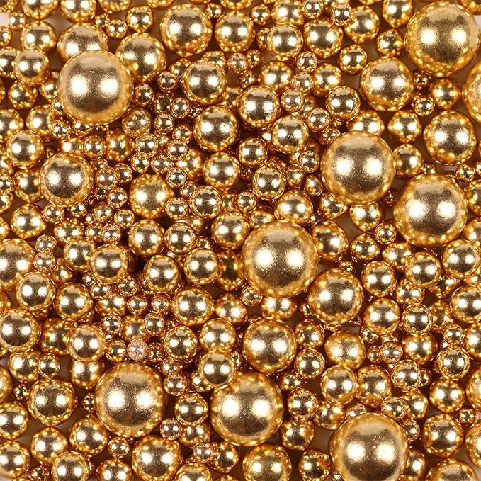 Pearl Sprinkles, Gold Pearls for Cake Decorating, Cake Pearls, Metallic Pearl Sprinkles Mix for Cake, Cupcakes, Macaron, Ice Cream, and Cookies. (120g/4.23oz)