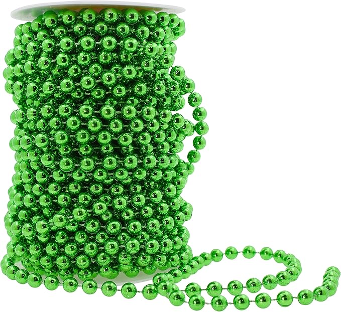 Mandala Crafts 8mm Faux Green Pearl Beads Roll - 20 Yards Strand of Fake Pearls Chain Garlands Spool String for Christmas Tree, Wedding, Party, Vases, DIY Decoration