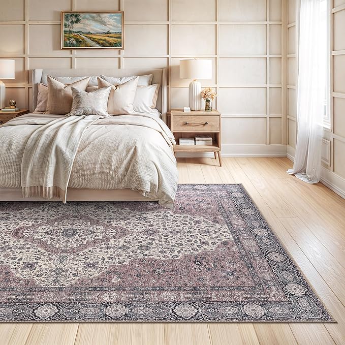 Bloom Rugs Washable Non-Slip 8' x 10' Rug - Cream/Green Traditional Medallion Area Rug for Living Room, Bedroom, Dining Room, and Kitchen - Exact Size: 8' x 10'