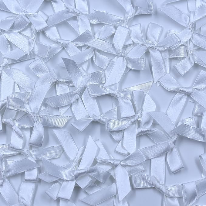 60pcs 1.7" White Mini Ribbon Bows Decor – Small DIY Satin Bows for Crafts, Little Bows for Gift Wrapping, Tiny Bow Stickers for Note Card Bow Baby Shower Cake and Candle Decorations