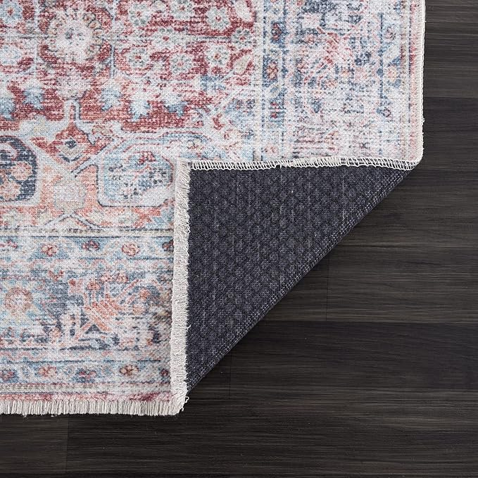 Bloom Rugs Caria Washable Non-Slip 6x9 Rug - Brick/Dark Blue Traditional Area Rug for Living Room, Bedroom, Dining Room, and Kitchen - Exact Size: 6' x 9'