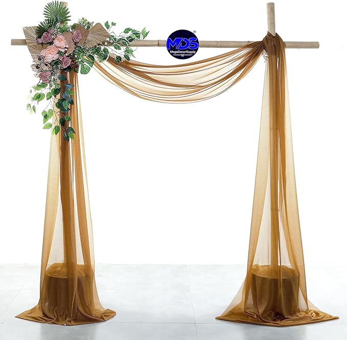 MDS Halloween Chiffon Draping Fabric - 2 Panel, 30" Wide x 40ft Long - Sheer Spooky Arbor & Canopy Drapery for Haunted House Backdrops, Party Ceilings, DIY Costumes & Themed Events - Mocha