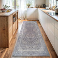 Bloom Rugs Washable Non-Slip 7 ft Runner - Blue/Steel Gray/Beige Traditional Medallion Runner for Entryway, Hallway, Bathroom, and Kitchen - Exact Size: 2.5' x 7'