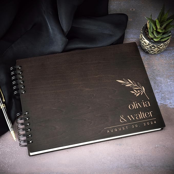 Personalized Wood Wedding Guest Book - 5 Colors/Finishings, 2 Sizes, 12 Designs - Wood Wedding Decorations, Guest Book Signs for Wedding Reception (DESIGN 4)