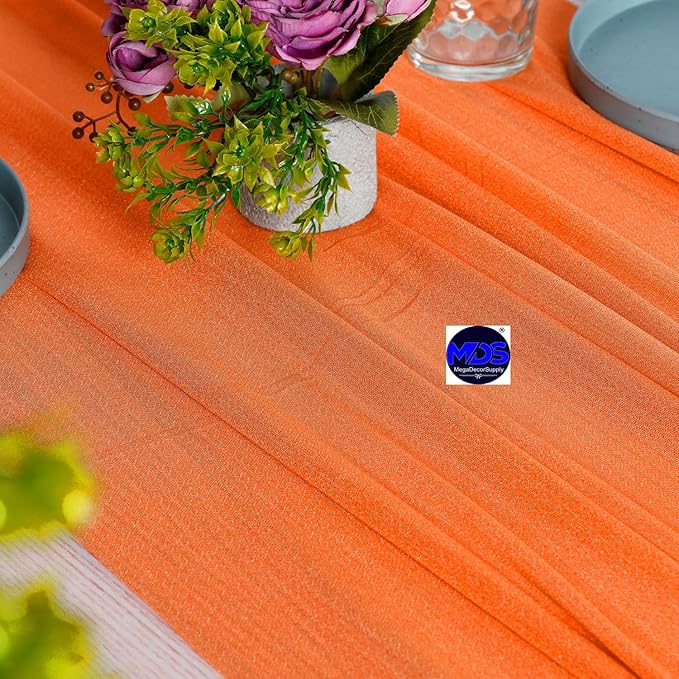 MDS Halloween Chiffon Table Runner - 20 Pack, 29 x 170 Inches, 14ft Each - Sheer Spooky Table Runners for Haunted House Parties, Trick-or-Treat Tables, Witchy Décor, Wedding & Events - Orange