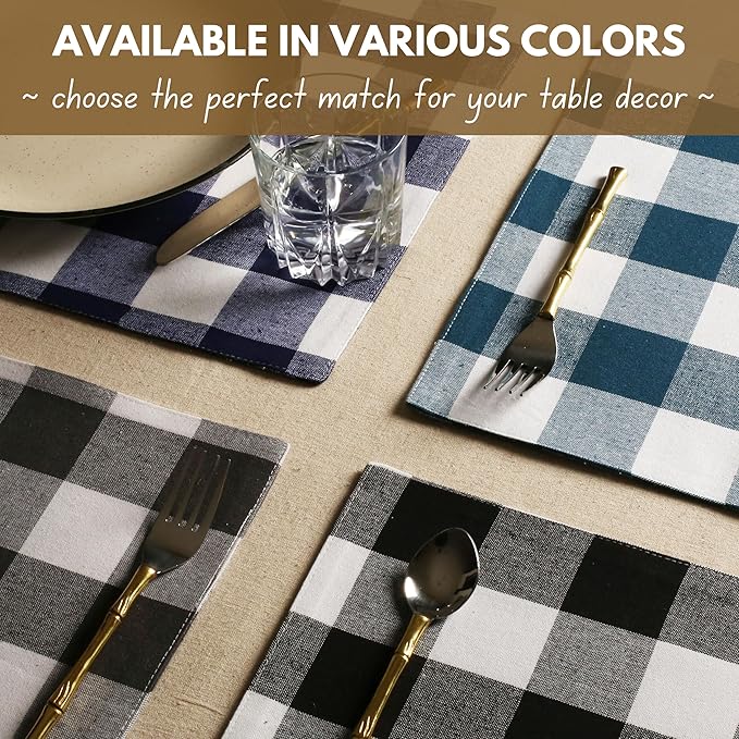Native Fab Table Runner Buffalo Check Plaid 100% Cotton - 13x108 Inches Kitchen Dining Table Decoration for Indoor Outdoor Farmhouse Home Party Decor - Mint Green and White