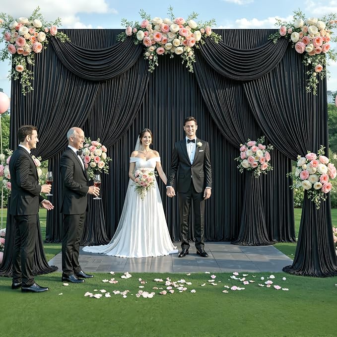 40ft x 12ft Black Backdrop Curtains Wrinkle Free Backdrop Curtain for Wedding Parties Black Fabric Backdrops Drapes Back Drop Cloth Bridal Shower Stage Curtains Wedding Decorations for Reception