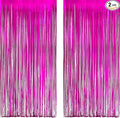 Hot Pink Party Streamers Backdrop - GREATRIL Shiny Fuchsia Tinsel Foil Fringe Curtain for Birthdays/Flamingo/Bachelorette/Galentine/Breast Cancer Awareness Decorations - 3.2ft X 8.2ft - 2 Packs