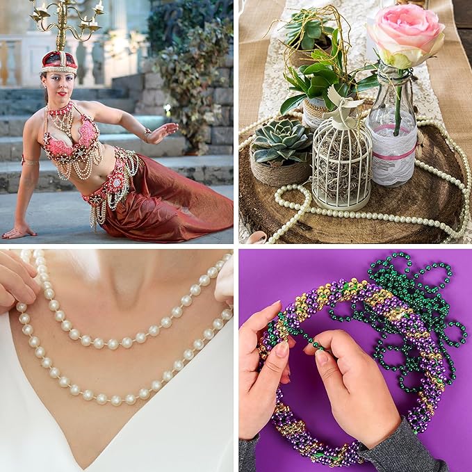 Mandala Crafts 4mm Faux Purple Pearl Beads Roll - 44 Yards Strand of Fake Pearls Chain Garlands Spool String for Christmas Tree, Wedding, Party, Vases, DIY Decoration