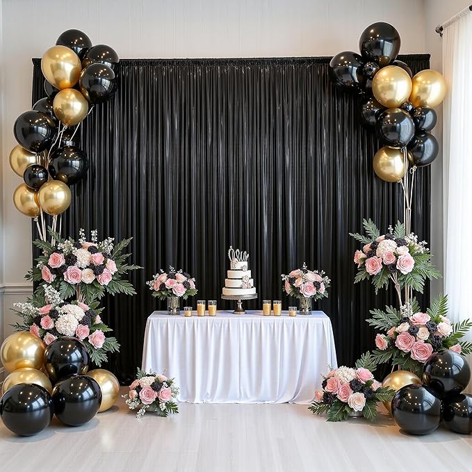 PartyVillage 10x10FT Black Sequin Backdrop Curtain -2 Panels 5x10FT Wrinkle Free Shimmer Back Drop Cloth, Glitter Backdrop Drapes for Photography, Birthday, Wedding, Graduation Background