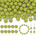 105pcs 10mm Rhinestone Beads for Jewelry Making, Olivine Shiny Round Disco Ball Beads Bulk, Sparkle Crystal Clay Christmas for Bracelet Baseball Necklace Earring Crafting and DIY