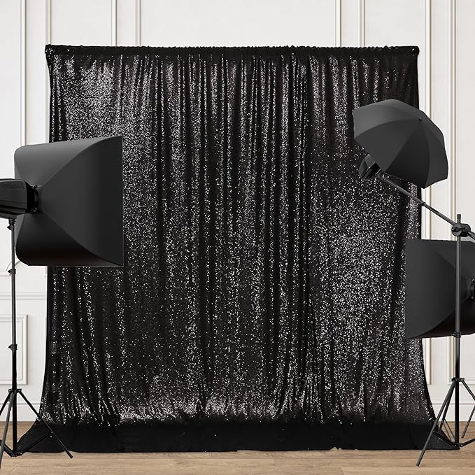 PartyDelight Black Sequin Backdrop Sparkly Photography Glitter Back Drop Curtain Special Events Party 6Ftx6Ft