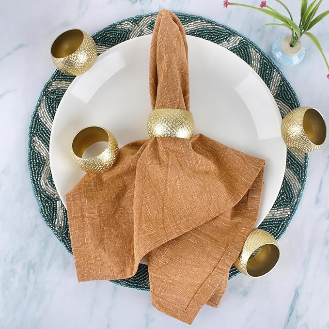 Gold Napkin Rings Set of 12 - Metal Heavy Duty Serviette Holders | Perfect for Dining Table, Weddings, Thanksgiving, Christmas & Everyday Use | Metallic Adornment for Table Setting- ALPHA Living HOME