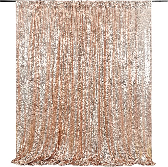 Eternal Beauty Sequin Backdrop Curtain, 7FT x 7FT Rose Gold Background for Valentine's Day Wedding Party Decor