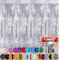 Silver Metallic Tinsel Foil Fringe Curtains, 4 Pack 3.3x8.3 Feet Streamer Backdrop for Birthday Party, Halloween Decor, Bachelorette Party