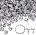 150pcs 10mm Rhinestone Beads for Jewelry Making, Black White Shiny Round Shamballa Disco Ball Beads, Sparkle Crystal Clay Christmas for Bracelet Baseball Necklace Earring Crafting and DIY