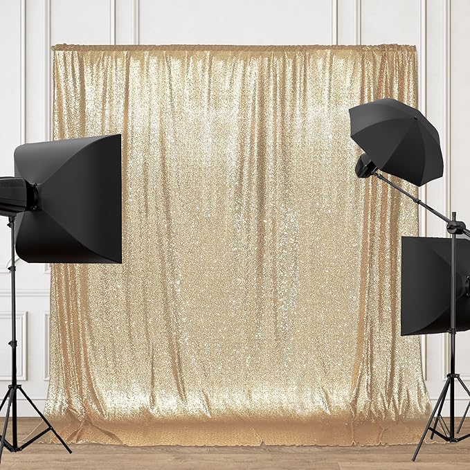 PartyDelight Sequin Backdrop Light Gold 6FTx6FT Wedding Curtain Special Events Party