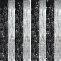 TONIFUL Silver Black Door Streamers,Silver and Black Photo Booth Backdrop Metallic Streamers Foil Fringe Curtain for Birthday,New Year,Graduation,Grad,Bachelorette Party Streamers Decoration