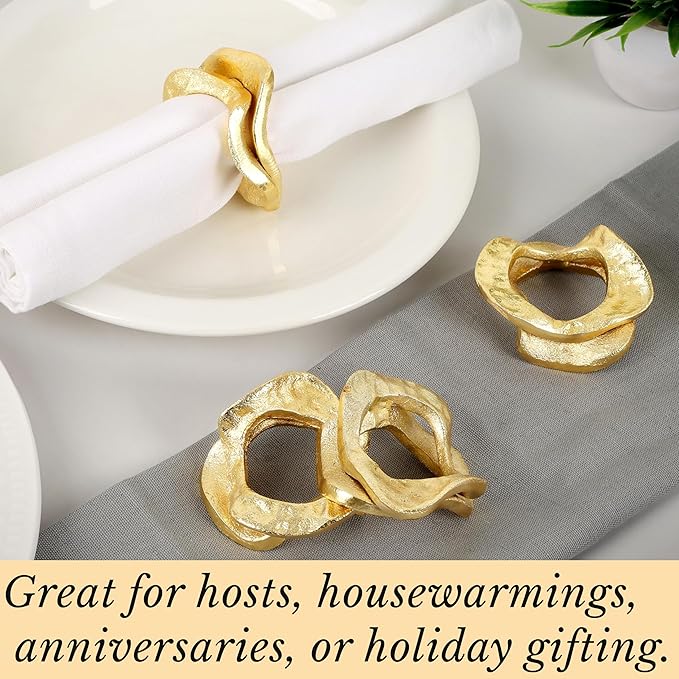 Golden Napkin Rings Set of 8 - Metal Lightweight Napkin Holders for Cloth Napkins Elegant Table Decor for Weddings, Dinners & Special Occasions-Durable & Reusable Serviette Rings - ALPHA Living HOME