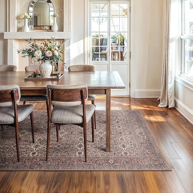 Bloom Rugs Washable Non-Slip 6' x 9' Rug - Beige Traditional Bordered Area Rug for Living Room, Bedroom, Dining Room, and Kitchen - Exact Size: 6' x 9'