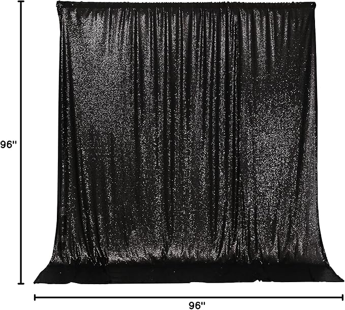 PartyDelight Black Sequin Backdrop Curtains 8FT X 8FT Sparkly for Wedding Party Room Decorations