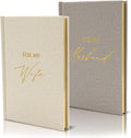 Hard Cover Vow Books (Set of 2) - For My Husband & For My Wife Grey & Cream Pocket Sized Foil Embossed Wedding Ceremony Vow Renewal Speech Notebook Planner, Gift for Bride & Groom Newly Engaged Couple
