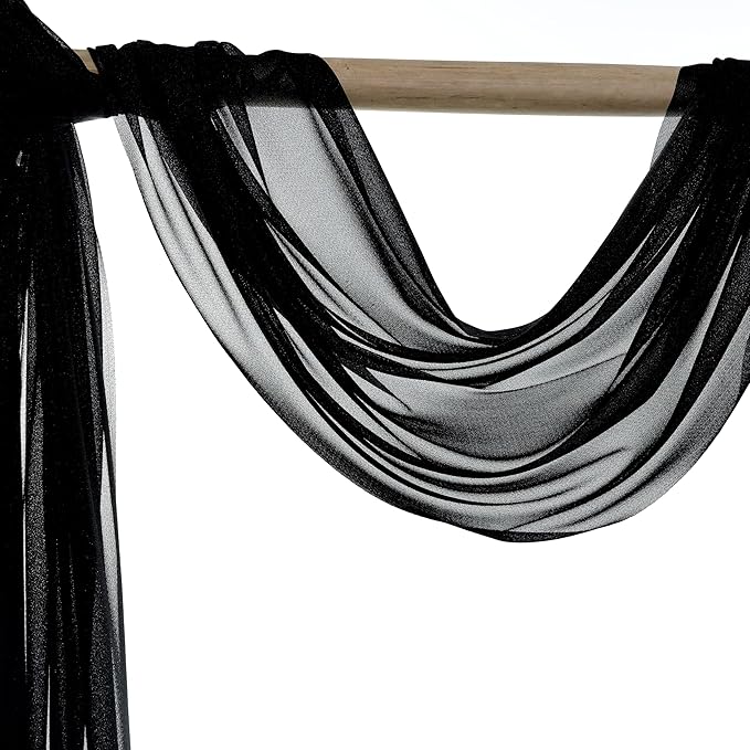 VDS Pack of 1 Panel (30 Inch X 30 Feet) Wedding Arch Draping Fabric Sheer Chiffon Fabric Drapery for Wedding Ceremony Reception Swag Backdrop Canopy Chuppah ARBO Altars Decoration (Black)